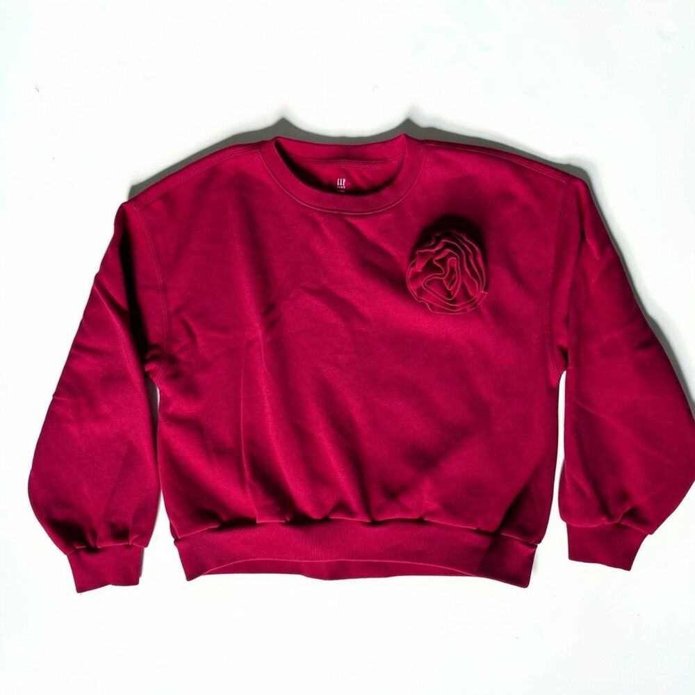 Gap Kids Girls XL 12 Red Sweatshirt 3D Rosette Flower Crewneck Puff Sleeve